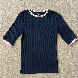 Banana Republic Navy Ribbed Top with White and Red Trim